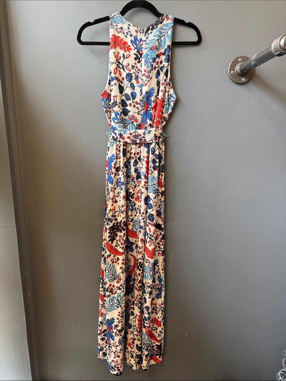 CK Bradley Women’s Floral Maxi Dress with Tie Waist - Blue & Red on Cream